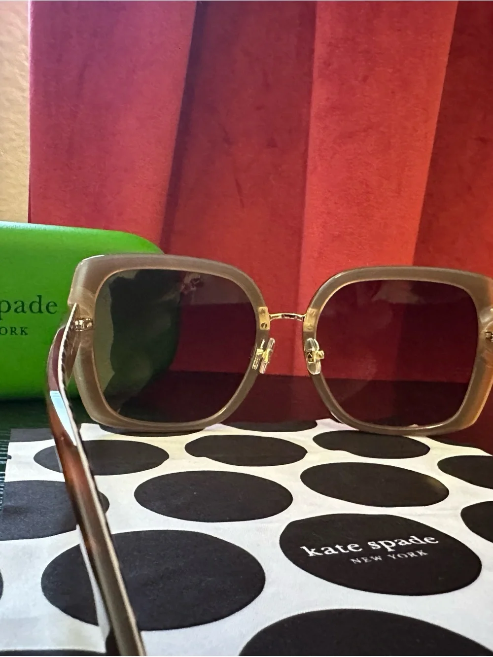 kate spade Brown Tortoiseshell Square Sunglasses with Dark Lenses